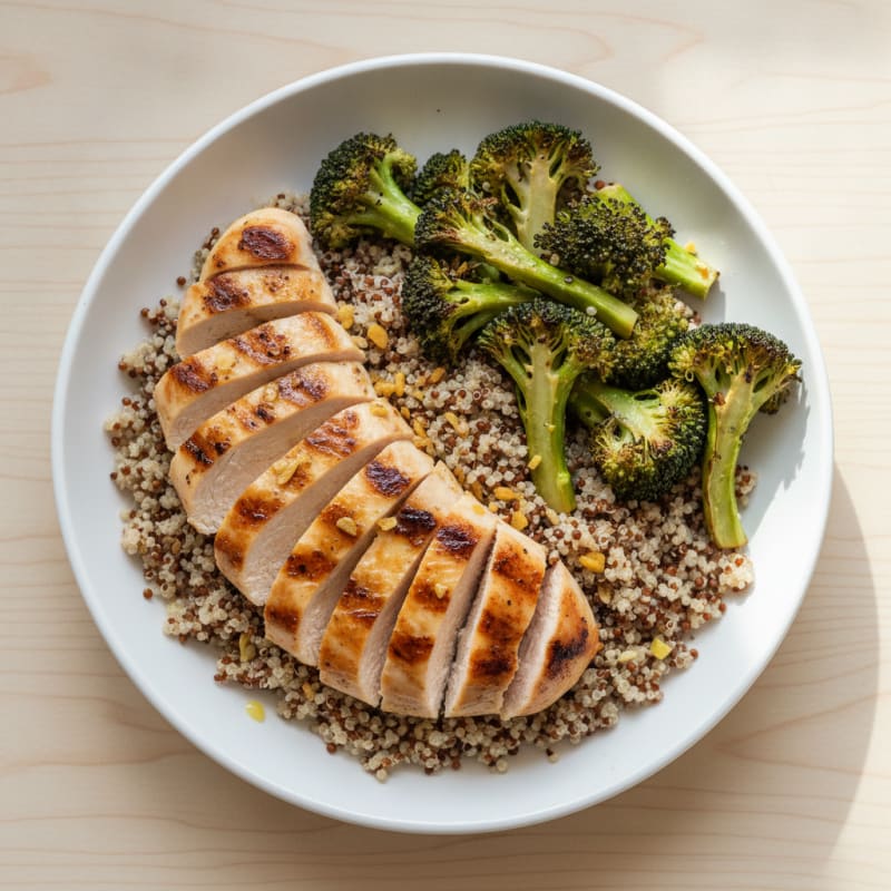 Grilled Chicken and Quinoa Bowl with Roasted Broccoli