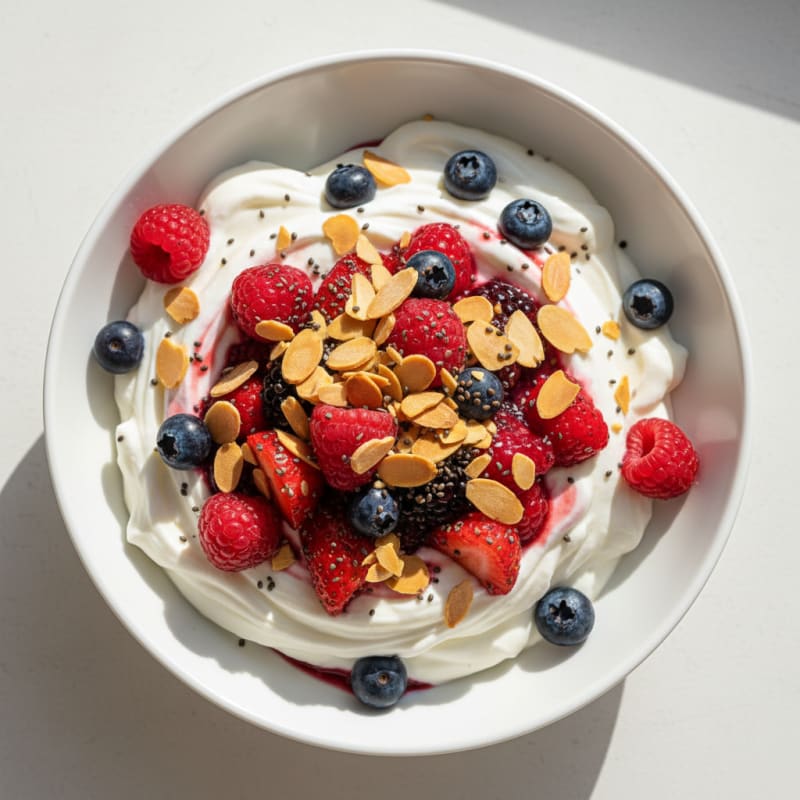 Greek Yogurt Protein Parfait with Mixed Berries and Almonds