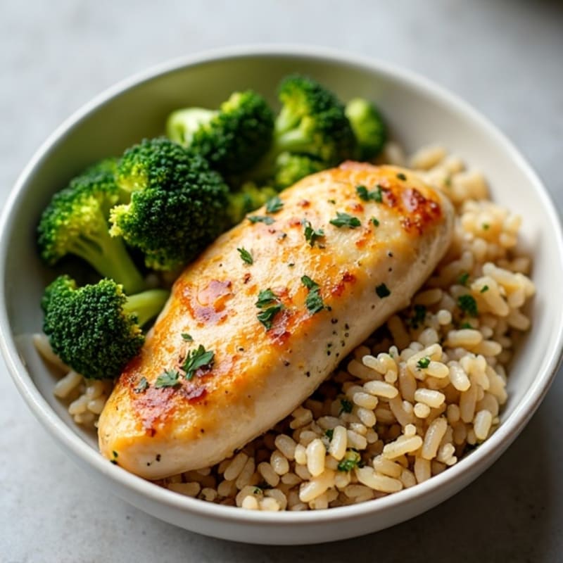 Lemon Herb Chicken with Brown Rice and Roasted Broccoli