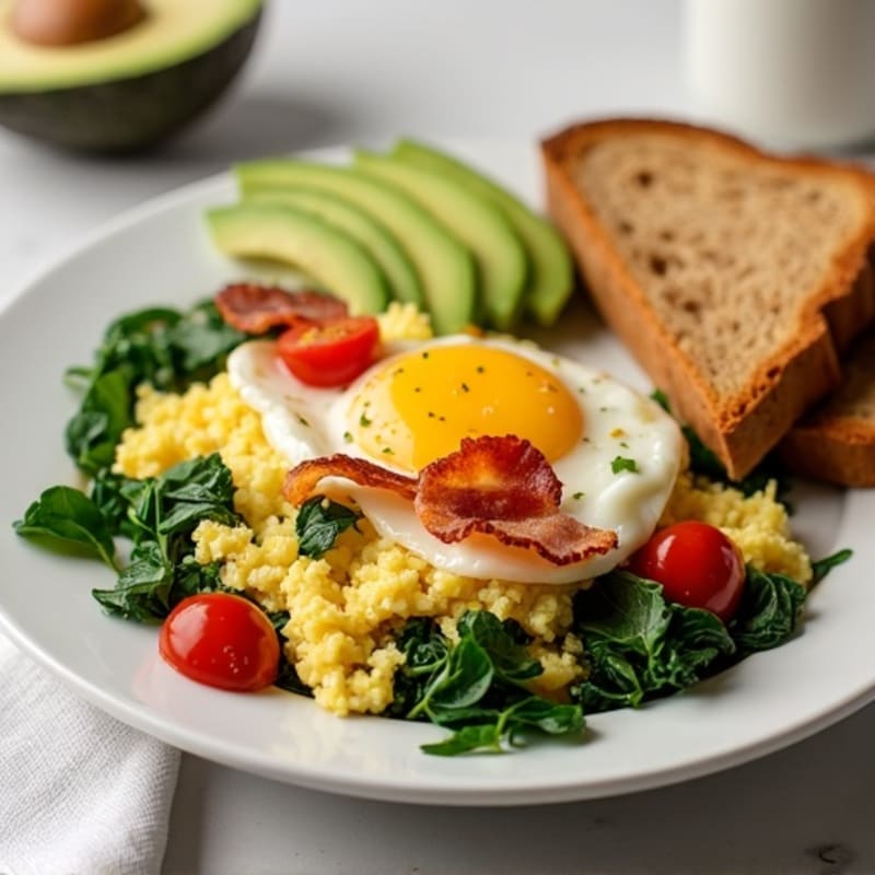 Egg White and Spinach Scramble with Turkey Bacon
