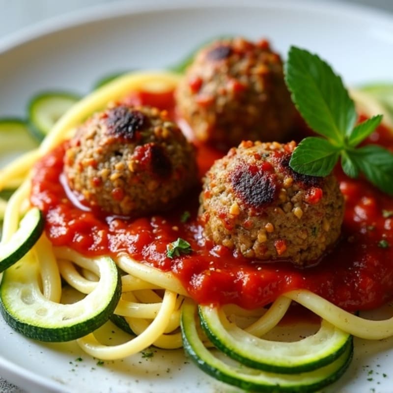Hearty Baked Lentil Meatballs with Zucchini Noodles