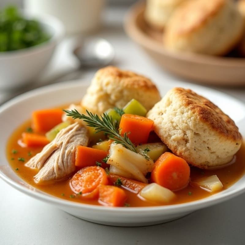Savory Chicken and Vegetable Stew with Fluffy Herbed Drop Biscuits