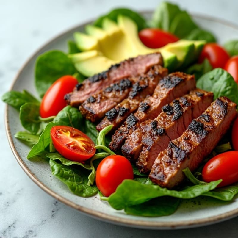 Grilled Steak Salad with Cherry Tomatoes and Avocado