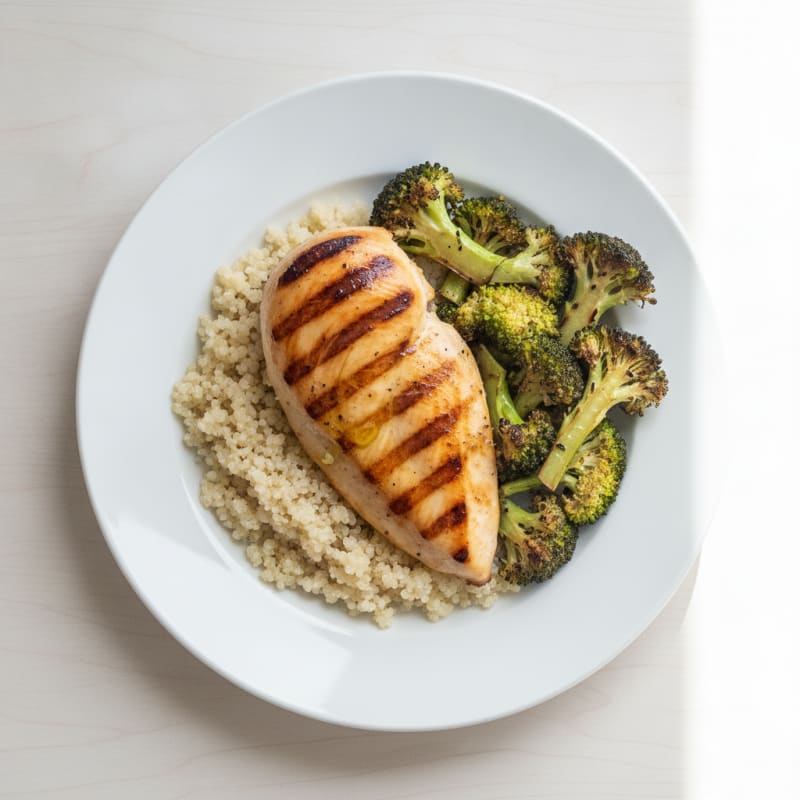 Grilled Chicken Breast with Quinoa and Roasted Broccoli