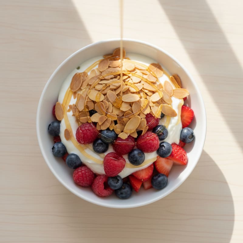 Greek Yogurt Parfait with Mixed Berries and Almonds