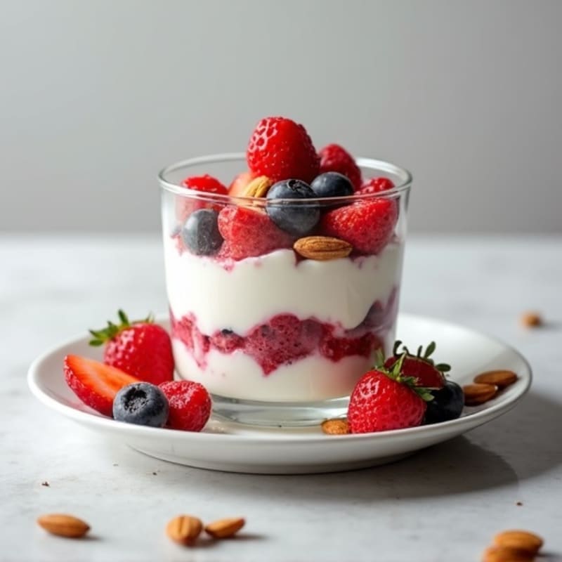Greek Yogurt Protein Parfait with Mixed Berries and Almonds