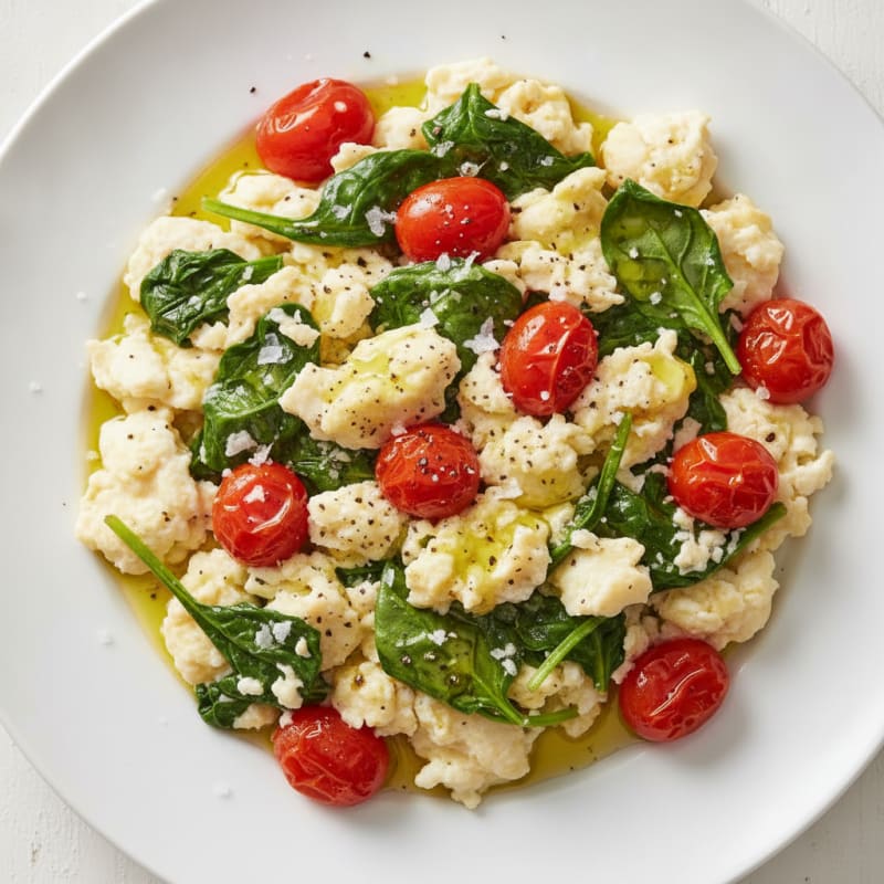 Egg White Spinach Scramble with Cherry Tomatoes