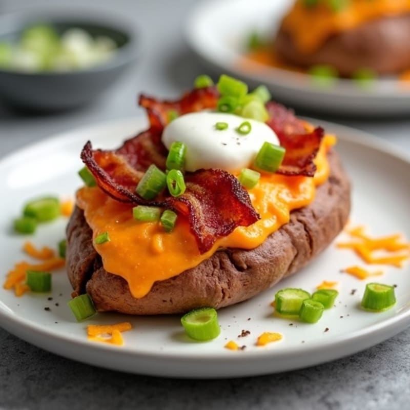 Loaded Baked Sweet Potatoes with Crispy Lean Bacon and Creamy Cheesy Filling