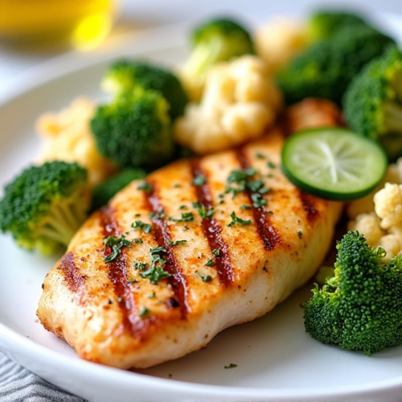 Grilled Chicken with Roasted Cauliflower and Broccoli