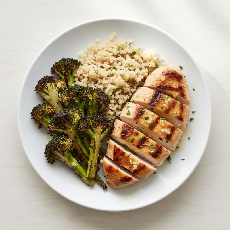 Grilled Lemon-Garlic Chicken Breast with Quinoa and Roasted Broccoli