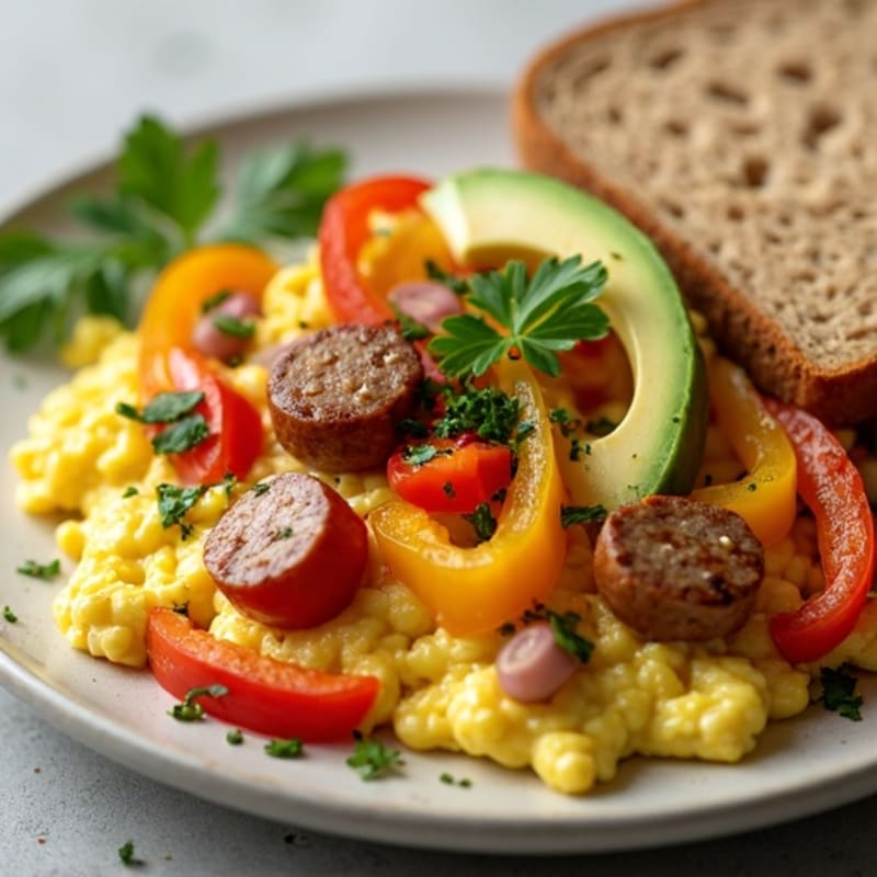 Egg and Turkey Sausage Scramble with Sautéed Peppers