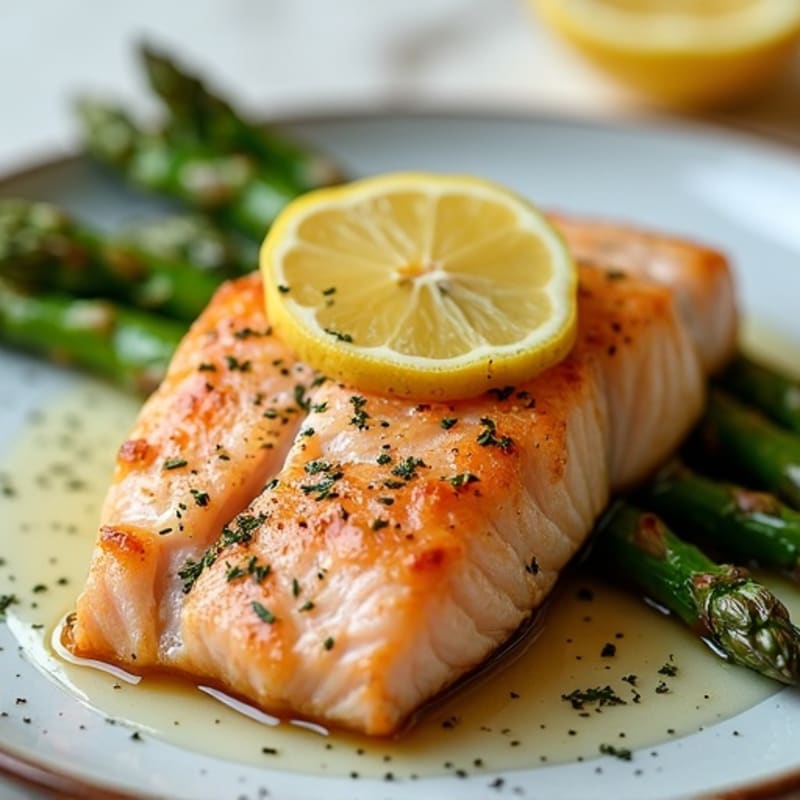 Flaky Baked Salmon with Roasted Asparagus and Lemon