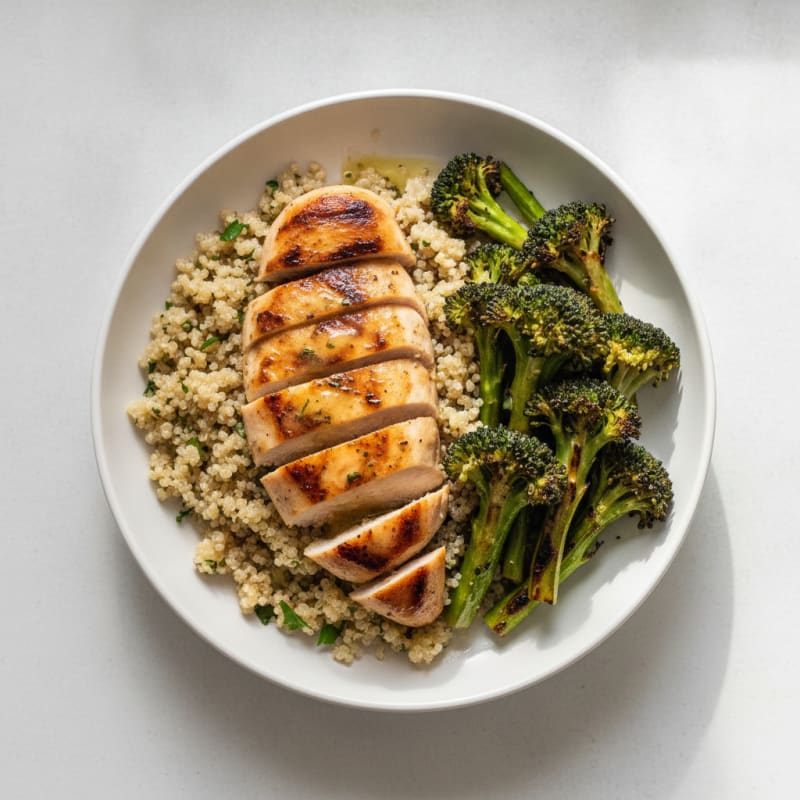 Grilled Chicken Breast with Quinoa and Roasted Broccoli