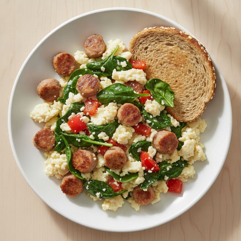 Egg White Veggie Scramble with Turkey Sausage