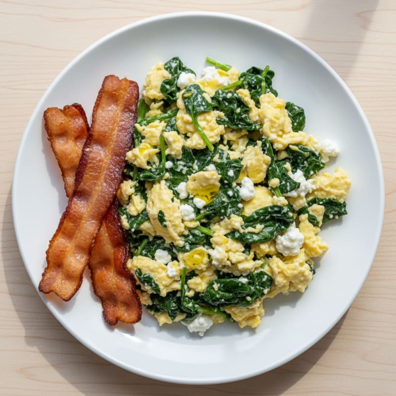 Cottage Cheese Scramble with Spinach and Turkey Bacon