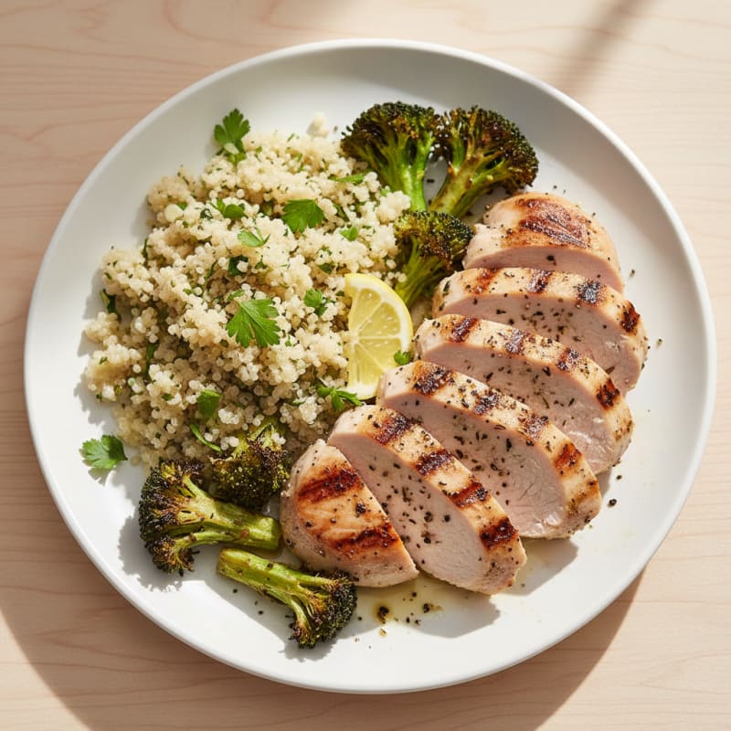 Grilled Turkey Breast with Roasted Broccoli and Quinoa