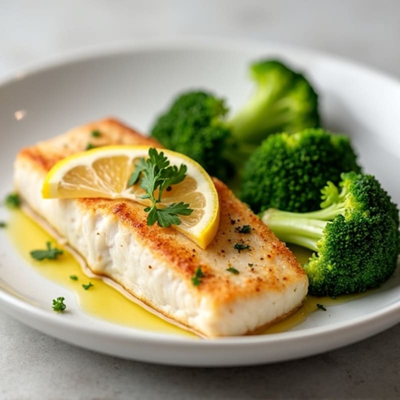 Seared Tilapia with Steamed Broccoli and Lemon