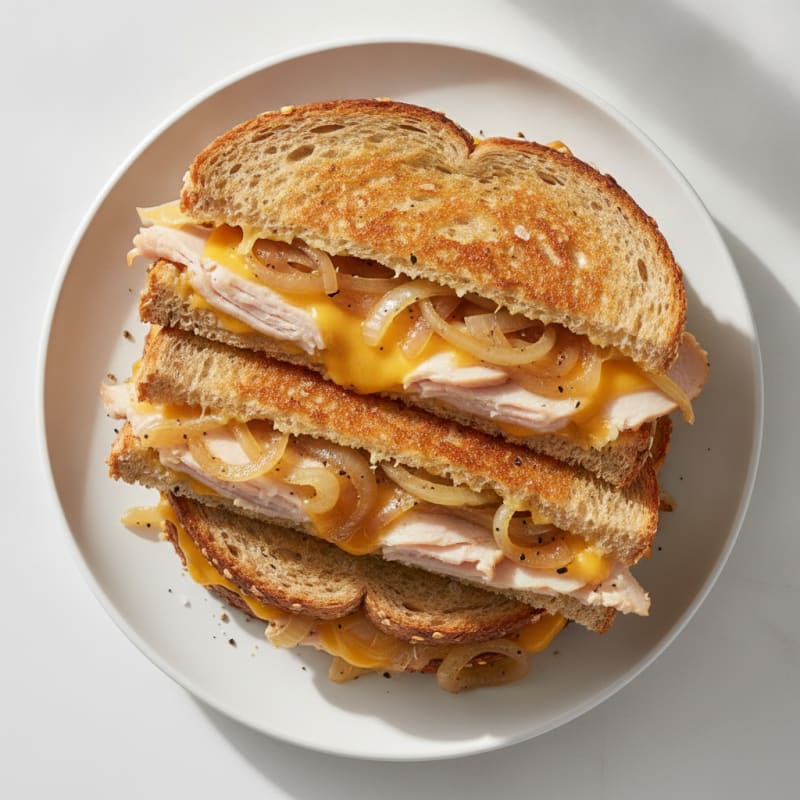 Triple-Decker Grilled Cheese with Caramelized Onions