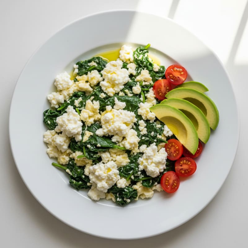 Egg White and Spinach Scramble with Cottage Cheese