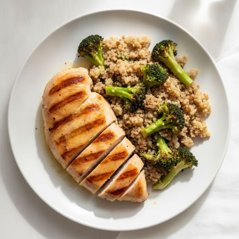 Grilled Chicken Breast with Roasted Broccoli and Quinoa