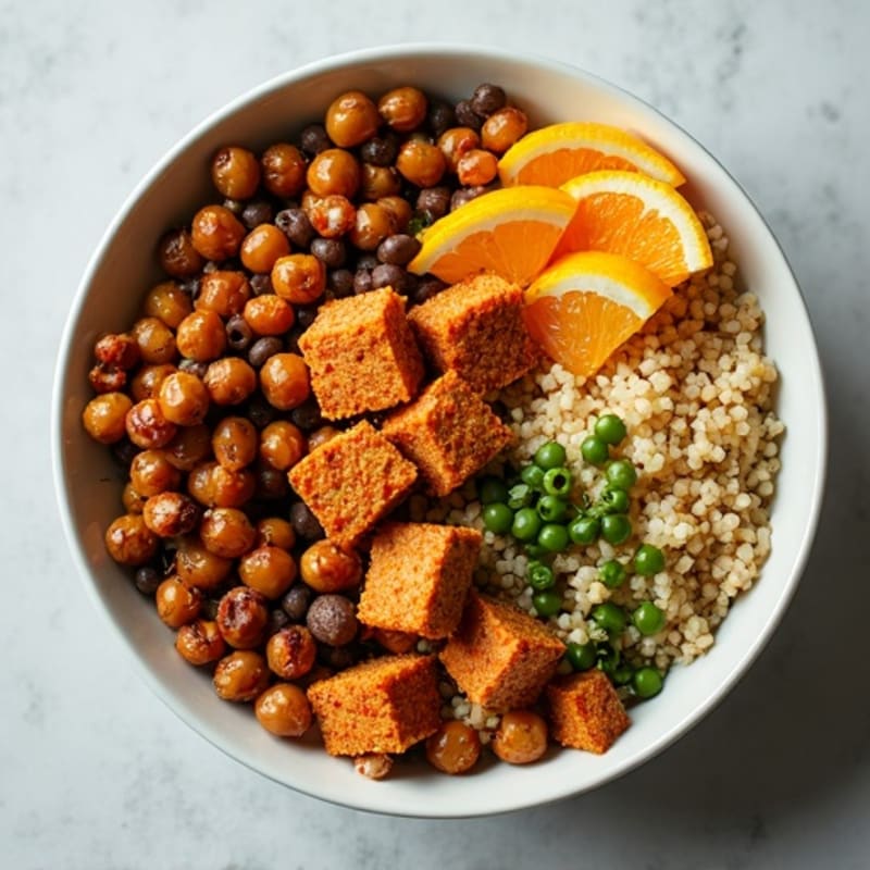Crispy Lentil and Quinoa Power Bowl with Roasted Chickpeas
