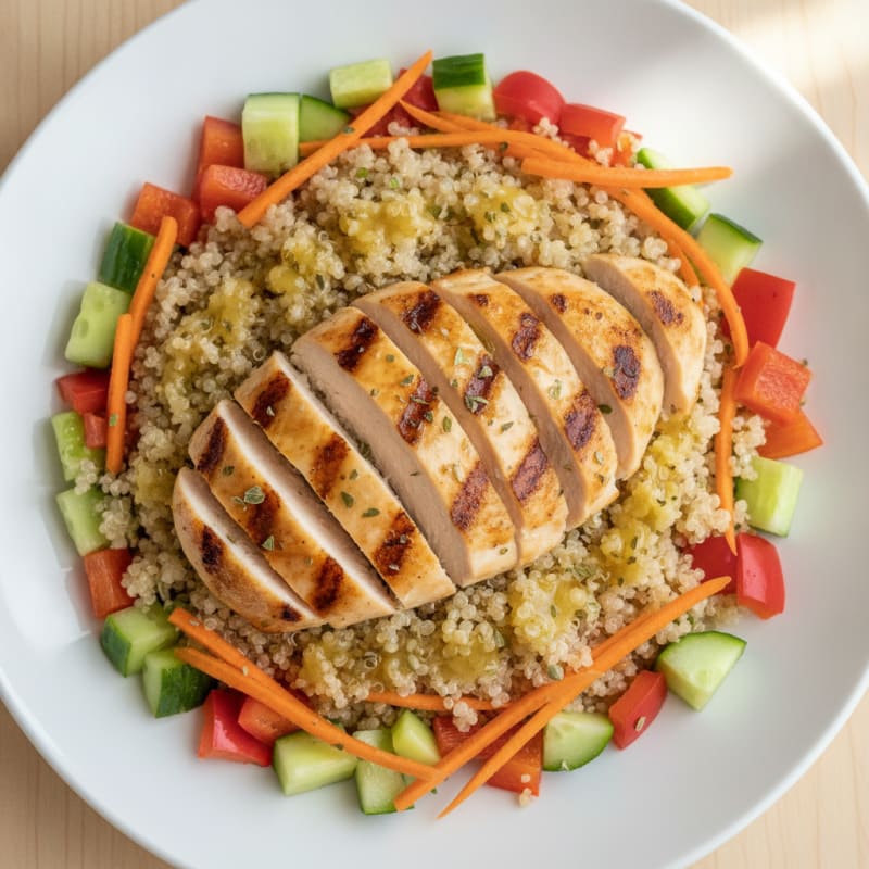 Grilled Chicken and Quinoa Salad with Crunchy Vegetables