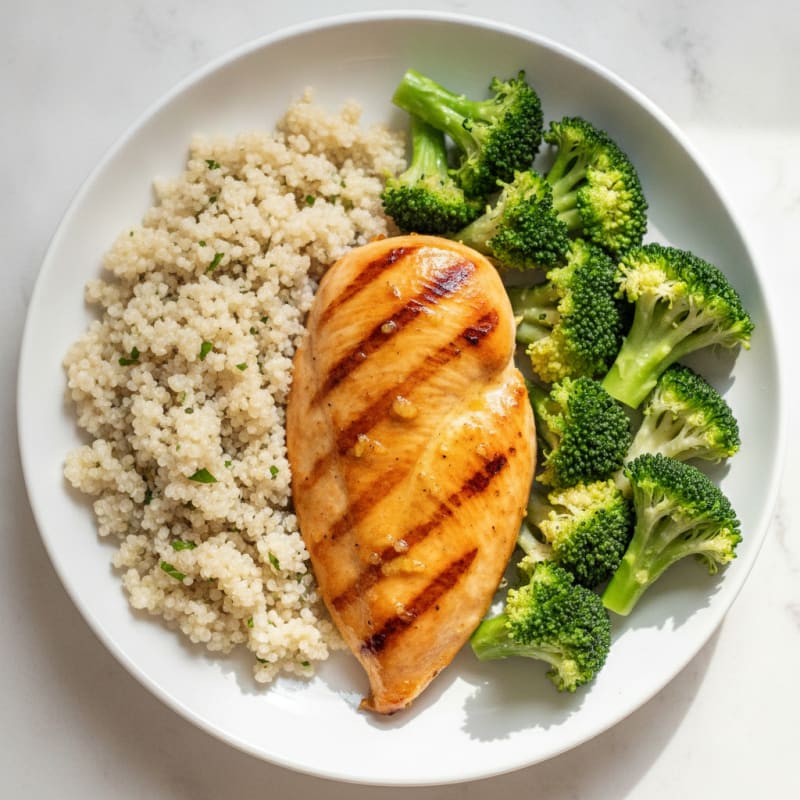 Grilled Chicken Breast with Steamed Broccoli and Quinoa