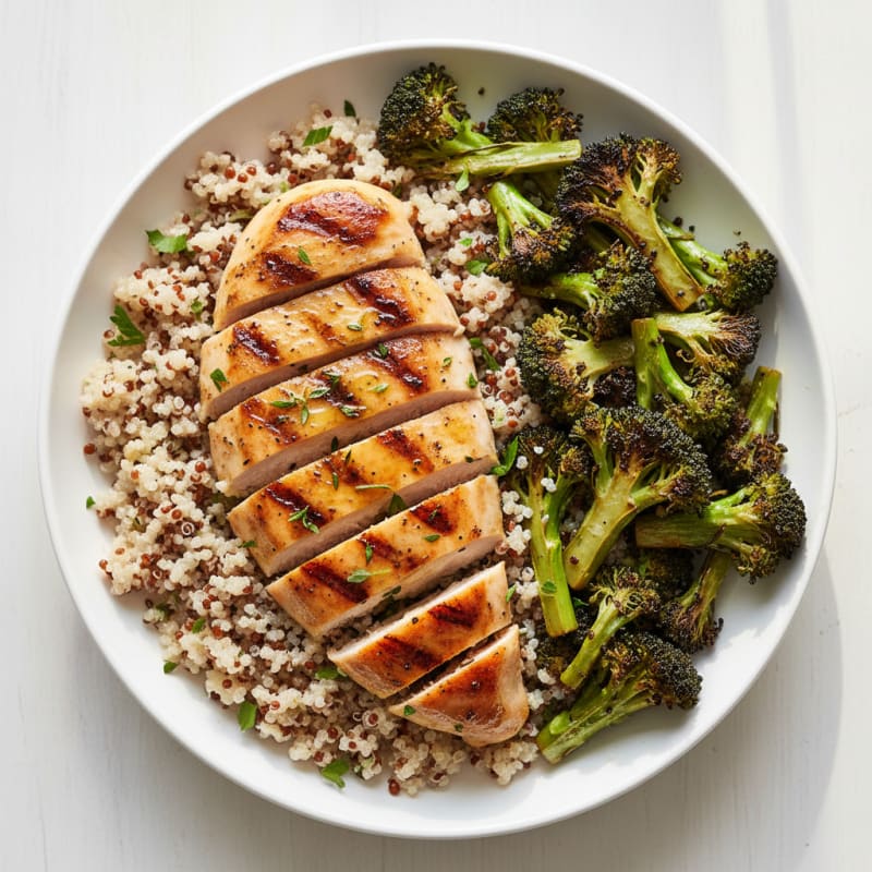 Grilled Chicken Breast with Quinoa and Roasted Broccoli