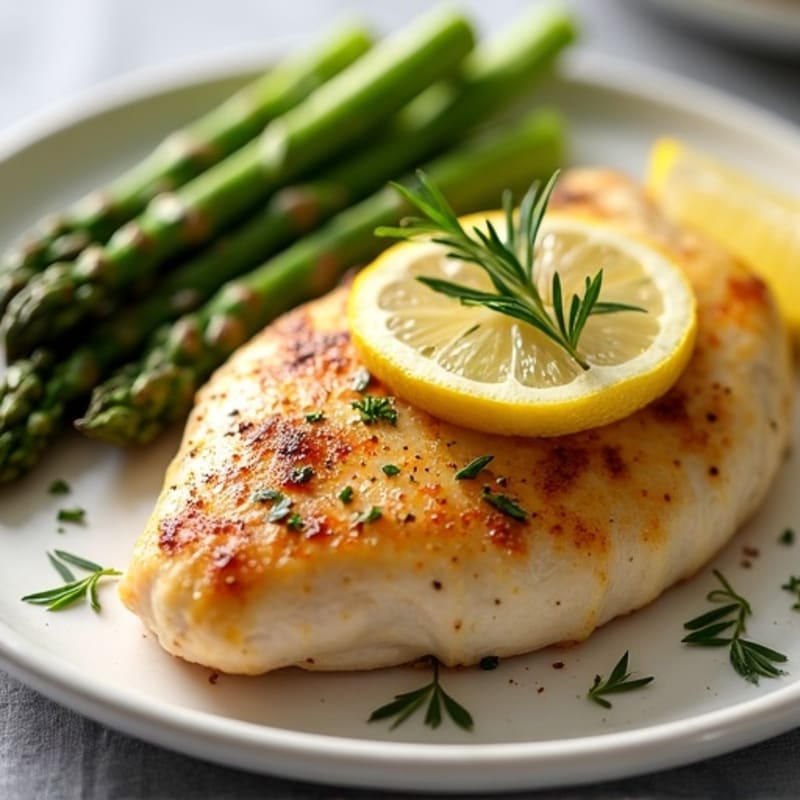 Lemon Garlic Pan-Seared Chicken with Roasted Asparagus