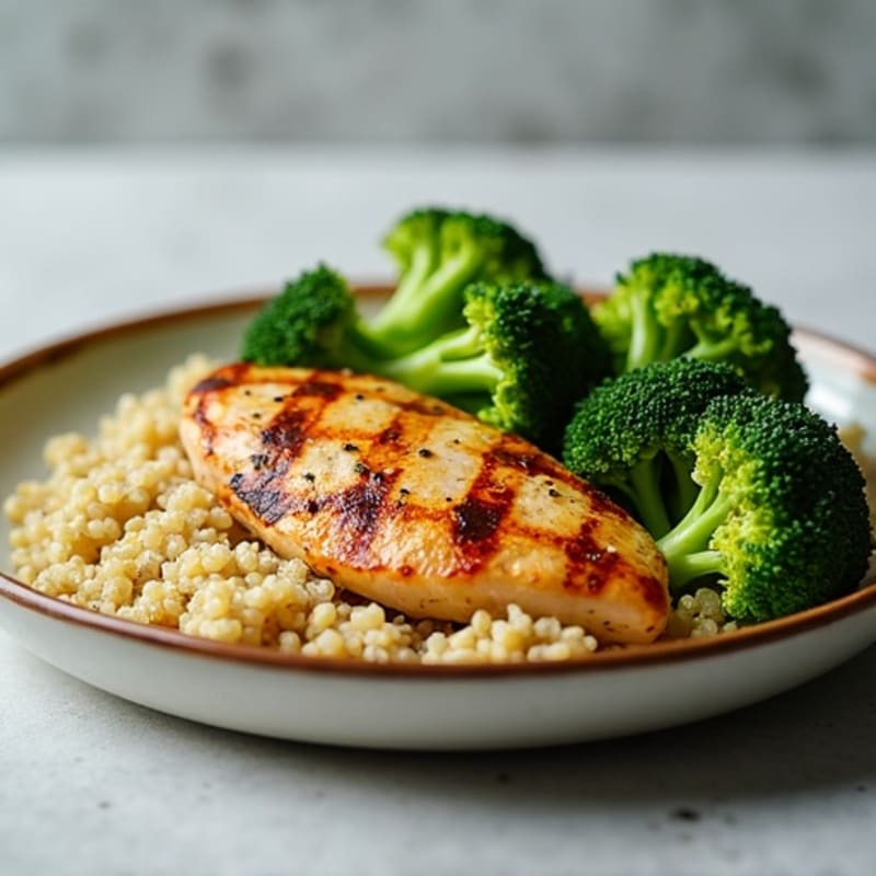 Grilled Chicken Breast with Roasted Broccoli and Quinoa