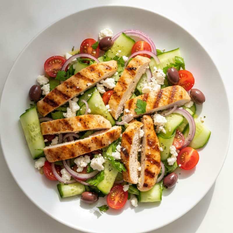 Mediterranean Herb Salad with Grilled Chicken and Feta