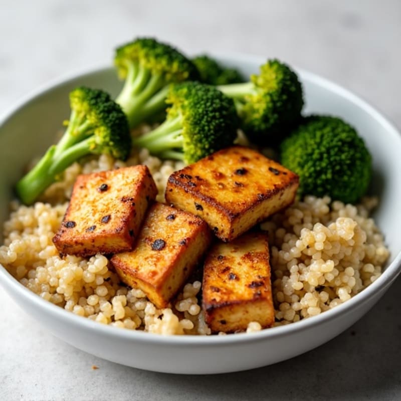 Crispy Baked Tofu with Roasted Broccoli and Quinoa