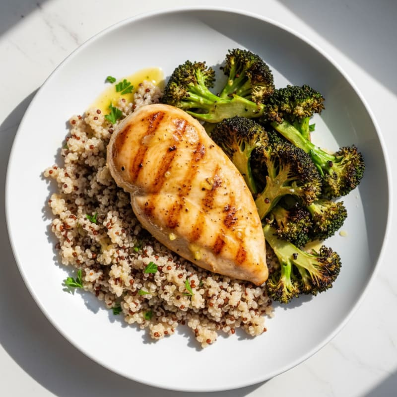 Grilled Chicken Breast with Quinoa and Roasted Broccoli