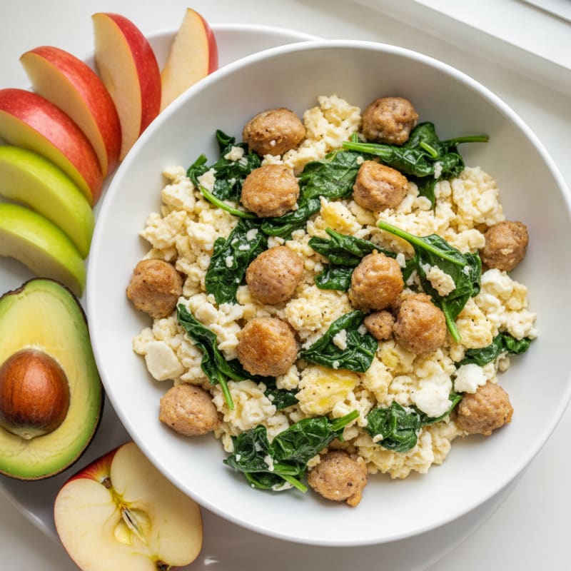 Egg White and Turkey Sausage Scramble with Spinach