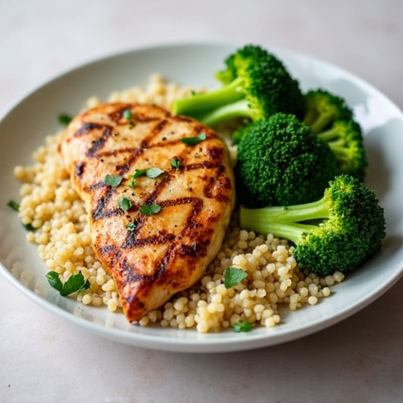 Grilled Chicken Breast with Quinoa and Roasted Broccoli