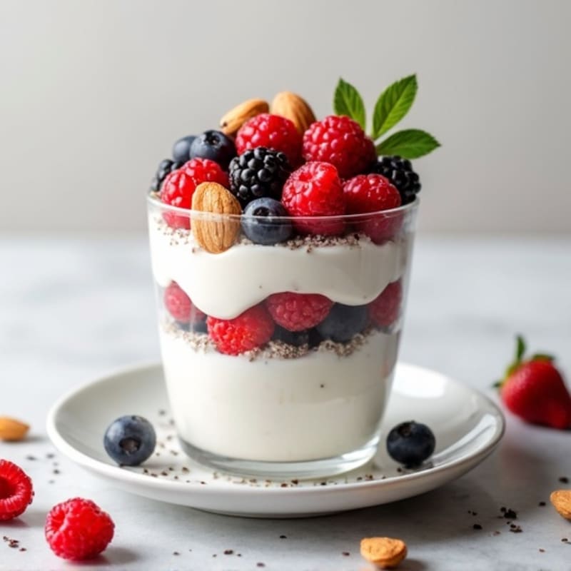 Greek Yogurt Protein Parfait with Mixed Berries and Almonds