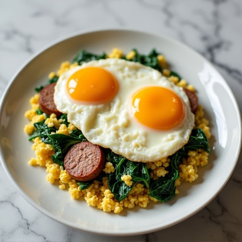 Cottage Cheese Scramble with Turkey Sausage and Spinach