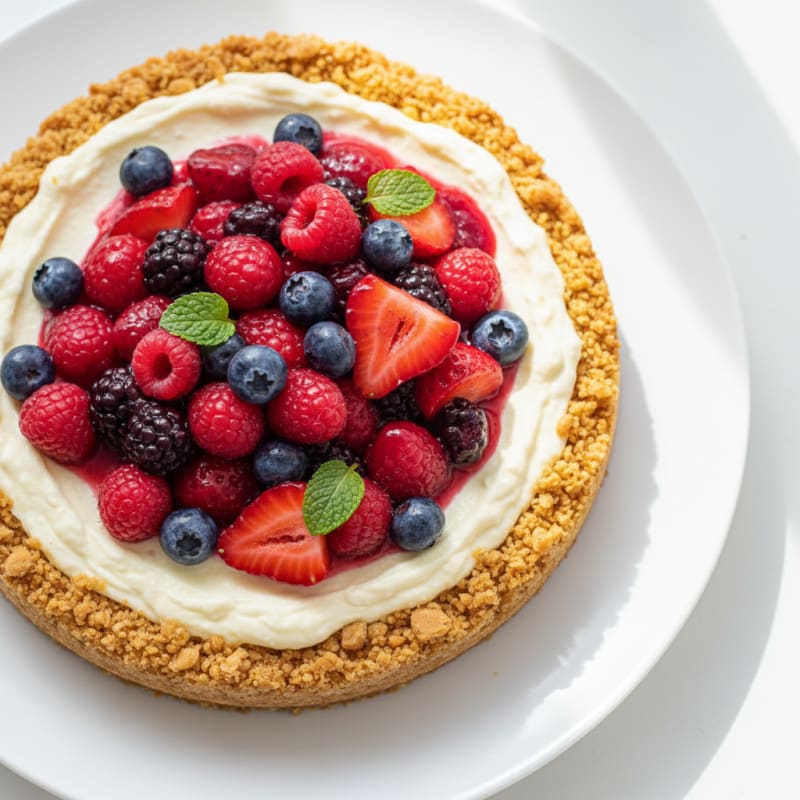 Greek Yogurt Protein Cheesecake with Mixed Berries