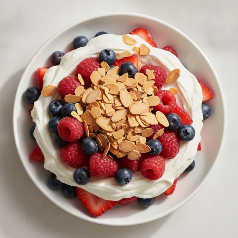 Greek Yogurt Protein Parfait with Mixed Berries and Almonds