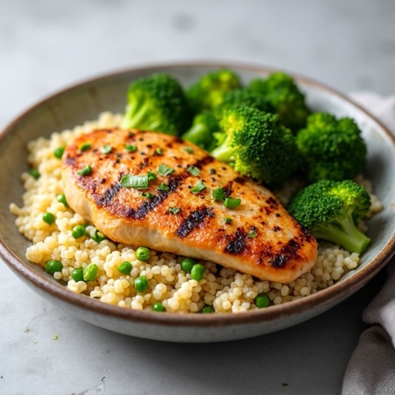 Grilled Chicken Breast with Quinoa and Roasted Broccoli