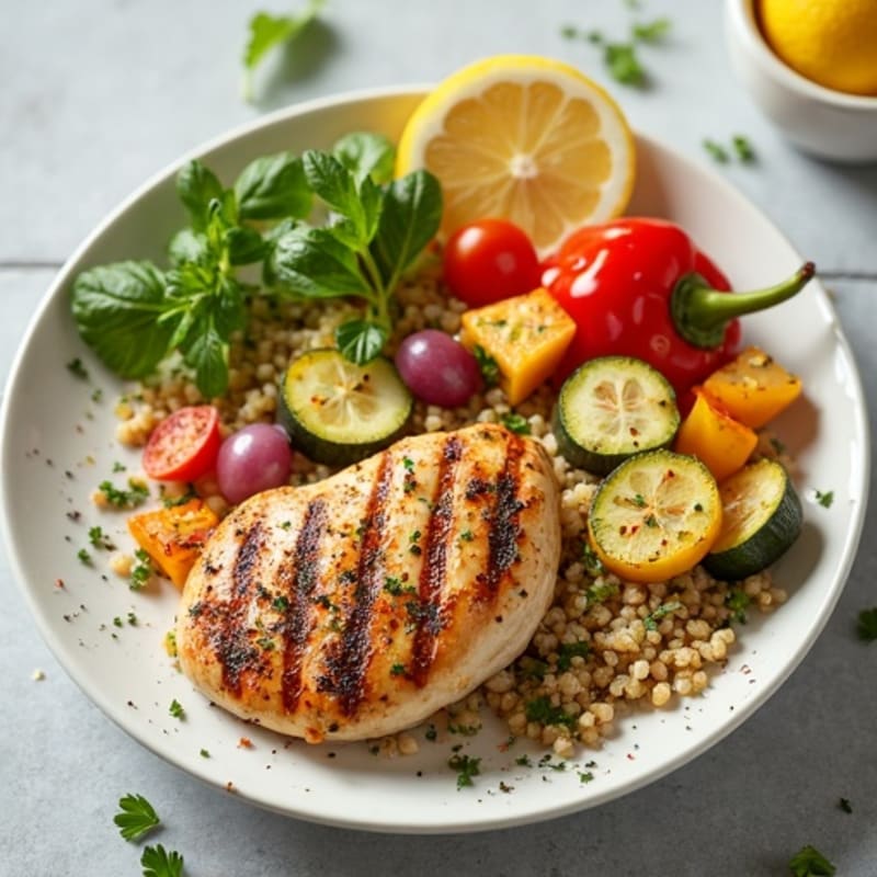 Grilled Lemon Herb Chicken with Quinoa and Roasted Vegetables