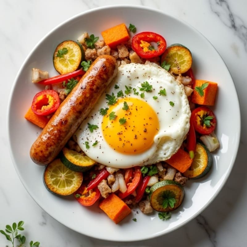 Savory Breakfast Sausage and Roasted Vegetable Hash
