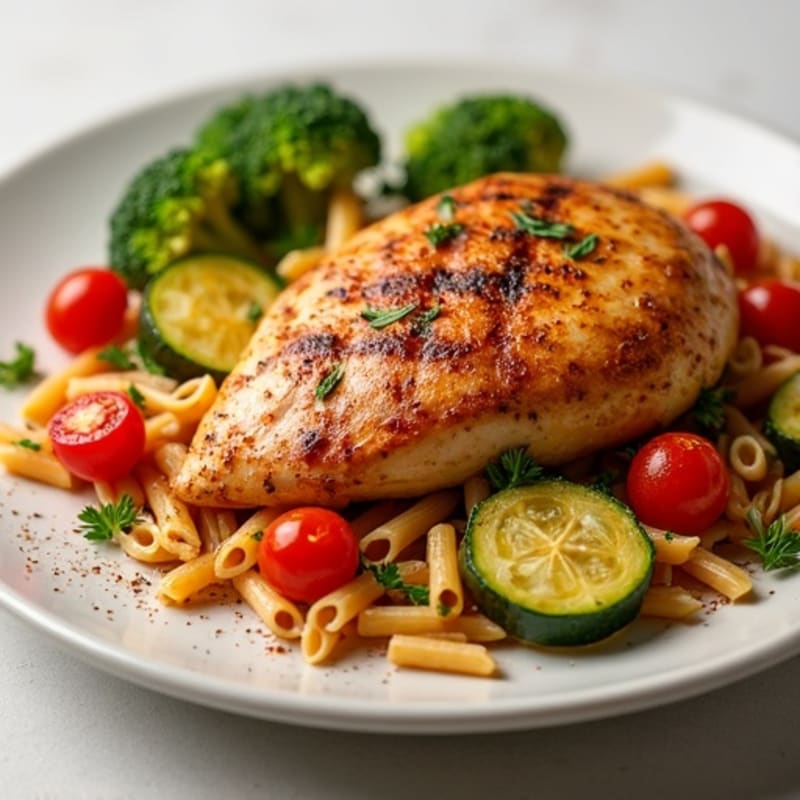 Spicy Cajun Chicken and Roasted Vegetable Whole Wheat Pasta