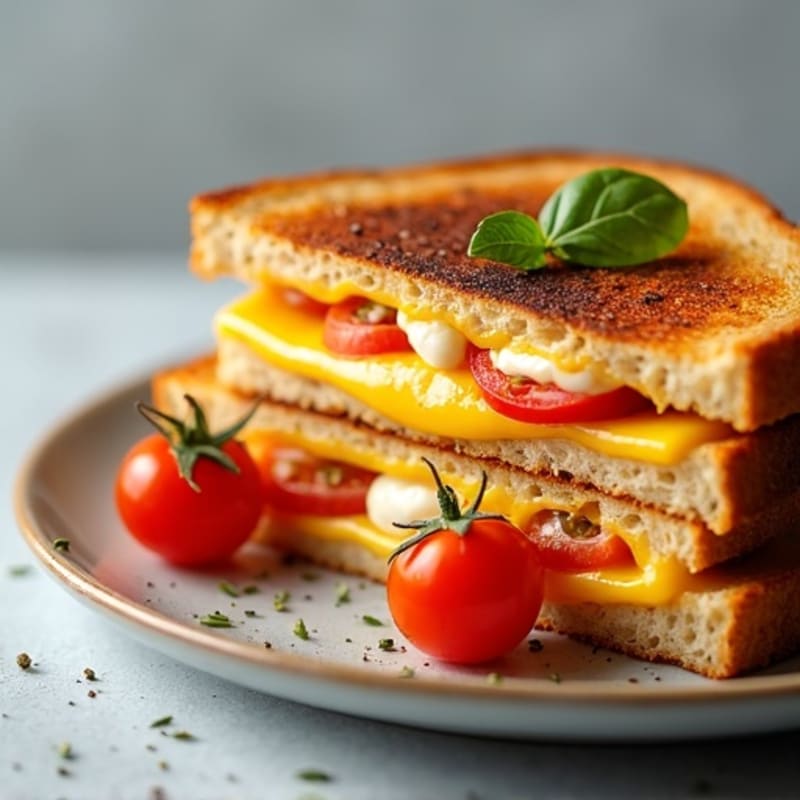 Protein-Packed Grilled Three-Cheese with Herb-Roasted Tomatoes