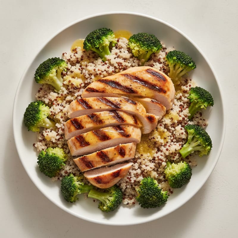 Grilled Chicken Breast with Quinoa and Steamed Broccoli