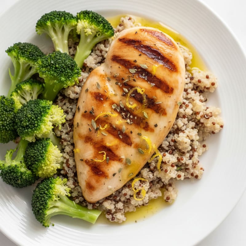 Grilled Chicken Breast with Quinoa and Steamed Broccoli