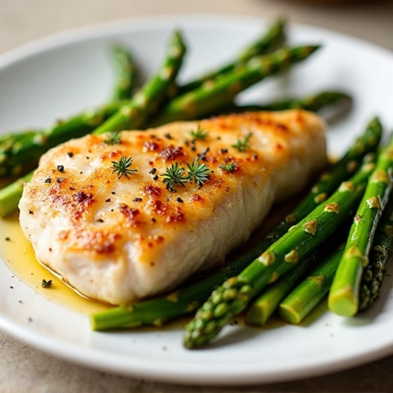Lemon Garlic Pan-Seared Chicken with Roasted Asparagus