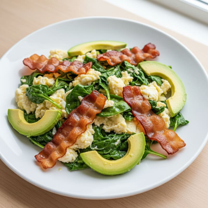 Egg White and Spinach Scramble with Turkey Bacon