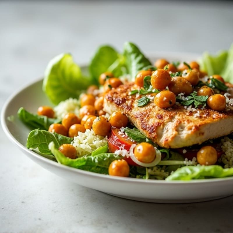 Herb-Grilled Chicken Caesar with Crispy Chickpea Croutons