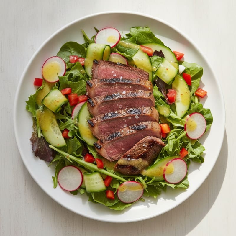 Grilled Steak Salad with Crunchy Vegetables and Lemon Vinaigrette